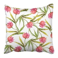 Šarene vodene ružičaste tulipane zelene boje cvjetni list cvjetni botanički akvarel jastučni jastučni