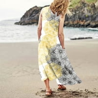 Clearce Summer Haljine za žene bez rukava A-line Dužina modne kašike izrezane haljine sive 5xl