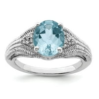 Čvrsta srebrna svjetlost Sterling Swiss Blue Topaz i dijamantska zaručnička prstena