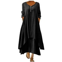 Idoravan ženske casual haljine Ženska moda plus veličina okrugla vrata čvrstog dugih haljina za vjeljke
