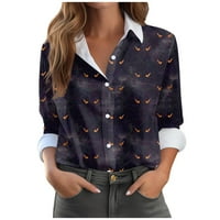 Strungten ženska bluza za bluzu za ispis Dugačak rukav Ležerni majica COLLAR COLLOR TOP