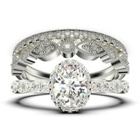 Art Deco 2. Carat ovalni rez Diamond Moissite Classic Angažman prsten, halo vjenčani prsten u 10K čvrsto bijelo zlato, poklon za njene, supruge poklon, obljetni prsten, trio set, podudaranje
