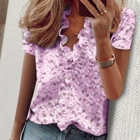 Ženske bluzene mode za ženska temperamentna gumb V-izrez rukava za rubu casual majica ljubičasta xl