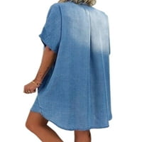 Uhndy ženski ljetni traper kratki rukav mini haljina V izrez Loose Beach Jeans Sunderss Lightblue 2xl