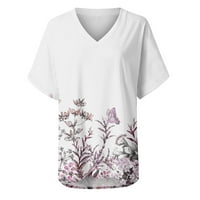 Košulje za žene casual vintage cvjetni print v izrez kratki rukav dressy bluze