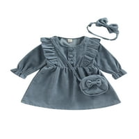 Bagilaanoe Toddler Baby Girl Corduroy haljina s dugih rukava ruffled gumb A-line haljina + traka za