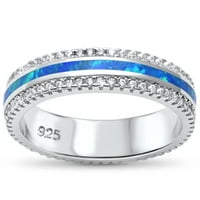 Plava sintetička opal čist CZ vječnosti bend prsten sterling srebrne veličine 7
