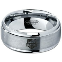 Tungsten košarkaški prsten za prsten za muškarce Žene Udobnost Fit Grey Step Bevel Edge brušeno polirano