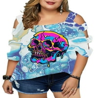 Glookwis Ladies Skull Print Tunic Fashion Pulover Loose Baggy bluza Kratki rukav Prevelizirani majica