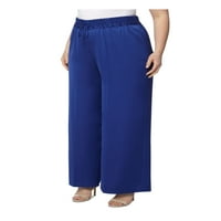 Klein ženski plavi džepni džep elastični struk Culotte habanje za rad široke hlače za noge plus 2x