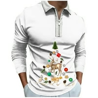 Hanas božićni muški rever s dugim rukavima, casual top labava sportska majica bijela XL