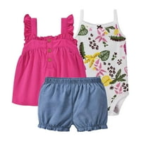 Setovi za bebe za djevojčice s kratkim rukavima cvjetni otisci vrhovi ROMPER i HORTSHS odjeća za djecu