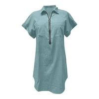 Ležerne haljine za žensko čišćenje kratkih rukava, pune boje labave patentne patentne patentne košulje