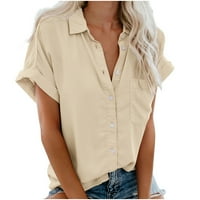 Žene Bluzes kratki rukav modni ženski kauzalni gumb čvrsto bluza kratki rukav majica ljetnih vrhova