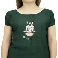 Bimba Ženska noćna haljina zečica od tiskane tamnozelene majice i kratke hlače - 10
