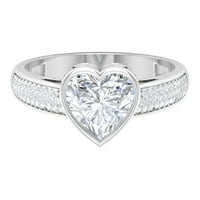 2. CT prsten za angažman moissan u obliku srčanog u obliku srca, prsten za angažman u moissitnim srcem, zaručni prsten solitaire, 14k bijelo zlato, US 9,50