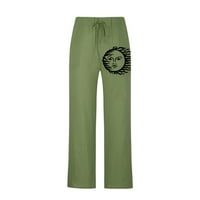 Muške ljetne pamučne posteljine široke hlače za noge tiskane čipke za slobodno vrijeme sportske hlače zelene s o1143