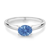Gem Stone King 10k bijeli zlatni pasijans prsten sa okruglim fantastičnim plavim cirkonijom