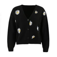 Fanxing Cleance ženski Y2K Cardigan cvjetni ispis pleteni džemper s dugim rukavima V DUGE WINTER Vintage Loose dugme dolje kaput s, m, L, XL, XXL