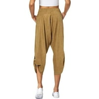 Žene teretne hlače Ljeto obrezirane hlače Čvrste boje ravne noge Baggy Elastic High Squiste pantalone