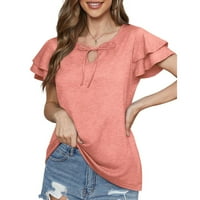 Ženski ljetni čvrsti dvokrevetni sloj V-izrez Loover DIZAJN SENZER MAJICE Bluze Shirts Tops Pink L,