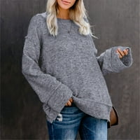 WAVSUF pulover džemperi za žene mekani casual čišćenje zimski V-izrez podijeljeni pleteni pleteni mrak