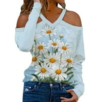 Vrhovi za žene proljetne trendy majice Daisy ispisani s dugim rukavima s dugim rukavima, puloverske