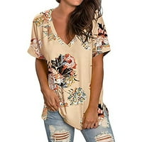Tarmeek ženske plus veličine Ležerne prilike Cvjetne bluze Henley majice V izrez Ljeto kratkih rukava