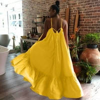Ženska modna casual čvrsta kaiševa Džepna haljina bez letvice Big Swing haljina, žuta, xxxxl