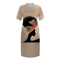 Clearsance Ljetne haljine za žene tiskane dužine koljena A-line kratkih rukava modna haljina V-izrez
