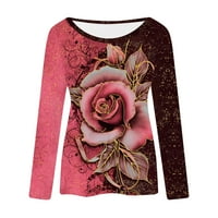 Košulje modne dugih rukava okrugli vrat Rose cvijet Ispis jesenski vrh