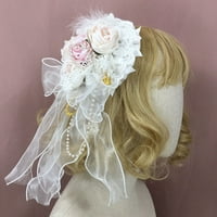 Lolita Bonnet Sweet čipkasti cvijet biserni perli gornji šešir Kawaii Bow bočni kopča