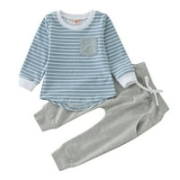 Toddler Boys Girls Winter Dugi rukav Striped otisci vrhovi hlače Outfits Set odjeće