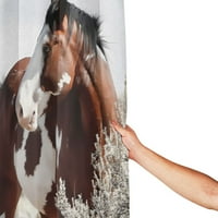 Smeđi i bijeli konj na travnjačkoj tuš zavjesu za kupatilo vodootporne zavjese s kukama za ukrašavanje