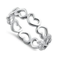 Sterling srebrna oksidirana platina pobrijana višestruka srčana ženska prstena