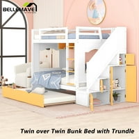 Bellemave Kids krevet na kat blizanci preko dva kreveta sa dva kreveta sa dva kreveta sa spoljom, ormarić