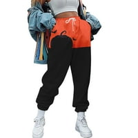 Ženske hlače Yoga patchwork tiskanje visokog struka ravna noga znoj za vrećastog pamuka Ležerna zima sa džepovima Slacks Sports Trke Yoga pantalone