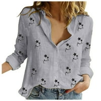 Cuoff bluze za ženske modne ležerne pamučne i posteljine zvjezdice tiskane košulje dugih rukava ženske