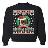 Divlji Bobby, moj pugli božićni džemper Božićni unise Crewneck grafički duks, crni, mali