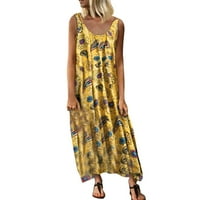 Ženske haljine Dužina gležnja A-line bez rukava Ležerne prilike scoop vrat ljeto tiskana haljina žuta