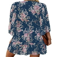 Eleluny Women V izrez cvjetni mini haljina za odmor casual plaže sandress plus veličina tamno plava