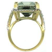 10k žuti zlatni prirodni dijamant zeleni ametist smaragd-rez 18x, veličine 7