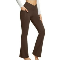 Bootcut joga hlače za žene - V Crossover High Squik Workout Bootleg hlače sa bočnim džepovima - Tržeće
