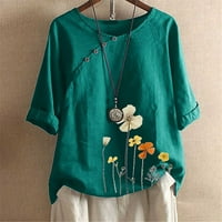 Outfmvch duksevi za žene plus veličine Cvjetni vez gumb Polupansion Vintage majica Žene Green