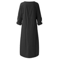 Haljine za žensko čišćenje Žene dugih rukava puna boja casual midi košulja sa džepovima crna s