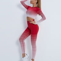 Tawop ženska casual moda Bodybuilding Run Yoga gradijentni tisak dugih rukava okrugli vrhovi hlača odijelo
