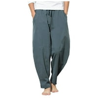 Vivianyo HD ljetne hlače za žene Muška povremena modna labava pamučna posteljina čista boja džep udobnost