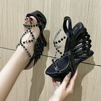 Čipke up sandale za žene modne visoke potpetice prozirna blok peta sandale srebrne 41