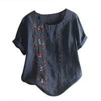 Vivianyo HD Ženske odjeće Žene Žene Djevojke Plus size Suncokret Print Teses Kratki rukav Torp bluza Posebne ponude Sive