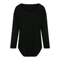 Oieyuz ženski vrhovi labavi ugrađeni dugi rukav V košulje u obliku vrata Trendy tiskane crne duge tunike